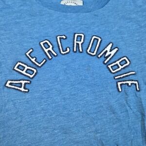 Abercrombie Fitch Women Tee Sz M Embroidered Blue Short Sleeve‎ Top Jersey #24